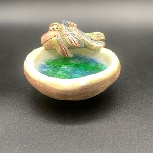 Wild Earth Pottery Happy Fish Trinket Dish Fused Melted Crackled Glass Bottom